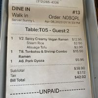 My order is on top, went w non vegan   at Ton-Ichi Ramen in St Charles