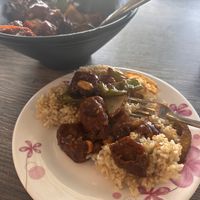 King Pao “Chicken” with Brown Rice  at Sipz Fusion Cafe - Clairemont Mesa in San Diego