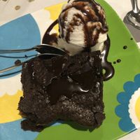 Brownie sundae with vegan vanilla ice cream  at Sipz Fusion Cafe - Clairemont Mesa in San Diego