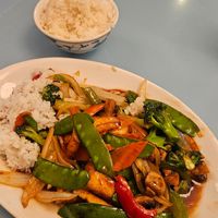 Veggie and mushrooms stir fry with tofu at Zing in Parkesburg