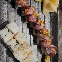 Vegan beetroot sushi and vegan avocado sushi.  at Blue Sushi Sake Grill - Wright Plaza in Omaha