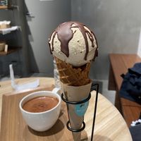Coconut ice cream and hot chocolate ice cream (not sweet)  at sari sari store サリサリストア in Osaka