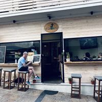 There are a few seats inside as well.   at Veganato in Crete