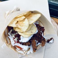 Absolutely delicious. The potatoes were like fluffy potato chips.   at Veganato in Crete