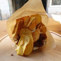 Soy Gyros with Chips and yoghurt sauce at Veganato in Crete