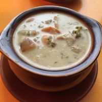 vegan creamy potato and kale soup at Mother Earth Sanctuary Cafe in Lake Worth