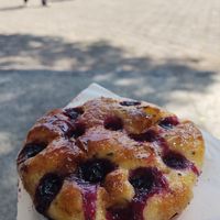 Vegan blueberry focaccia. Extremely tasty! at Pandaria Rosetta in Mexico City