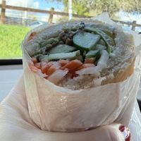 interior of impossible banh mi sandwich  at Bah Mi Ba in Fairfax