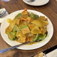 Curry tofu over ricee  at Double Chin in Boston