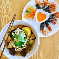 Pho and entree at Vegan World  in Northbridge