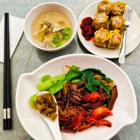 Wan ton noodles and siew mai at Water Drop Teahouse 滴水坊 in Northeast Singapore