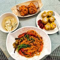 Wan ton noodles, siew mai and cheesy potato balls at Water Drop Teahouse 滴水坊 in Northeast Singapore
