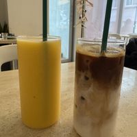 Exotic smoothie and soy-milk latte  at Lucyd - 루시드 in Seoul