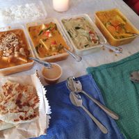 Massaman Curry, Red Curry, Green Curry, Yellow Pineapple Curry, all with tofu at Siam Station in Geelong