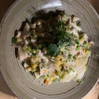 Selbstgemachte Dinkelpasta in Sahnesauce mit Wurzelgemüse  at Landgasthof Hessenmühle in Grossenlueder