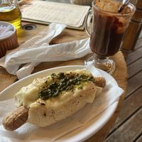 Pancho and hot choc  at Le Mucche in Garopaba