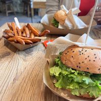 Veggie burger and fries   at Eirisch Grill in Dobbiaco