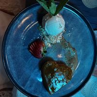 Vegan mango cake dessert   at Indigo in Providenciales