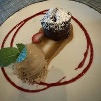 vegan chocolate cake + ice cream  at Indigo in Providenciales