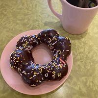 Chocolate doughnut and coffee  at Landline Doughnuts & Coffee in Longmont