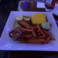 Vegan burger and fries at Mercury Bar West in New York City