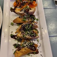 Wontons with the delicious carrots on the end of the plate  at Kaya Island Eats in Key West