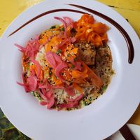 Coconut curry rice bowl with veggies and tofu at Kaya Island Eats in Key West