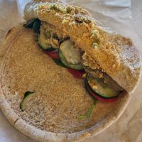 Falafel, hummus and veggies on wheat pita at Pita Fusion in Austin