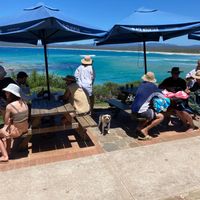 Looks over the beach at Bar Beach Kiosk in Merimbula