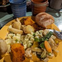 Vegan plate with roasted vegetables at The Green Dragon Inn in Matamata