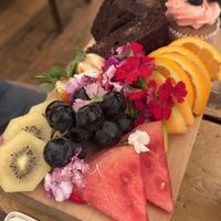 First dessert platter they made up for me. Chocolate cake slices, a strawberry cupcake, and lots of fruit  at The Green Dragon Inn in Matamata