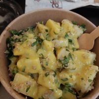 vegan potato salad with a mustard sauce at Falafel Taste - Agora Modiano in Thessaloniki