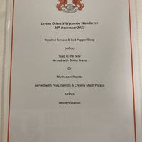 Menu  at Leyton Orient FC in East London