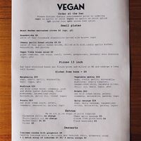 Vegan menu at Vikka in Leederville