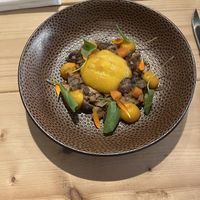 Pumkin puree with local mushrooms  at Moon in Bergen