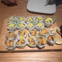Mango cucumber avocado roll, sweet potato tempura roll  at Midori Sushi in Philadelphia