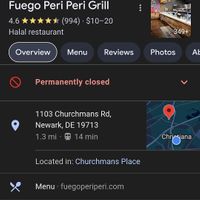 Closed at Fuego Peri Peri in Newark