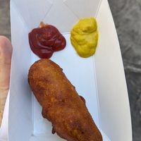 Corn dog with life light hot dog at Pit Stop Hawaii in Honolulu