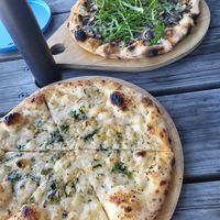 Vegan garlic pizza, mushroom truffle pizza at Saltwater in Newhaven