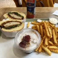 Chicken peanut butter delight, fries and strawberry tiramisu  at Vbb House in Paris