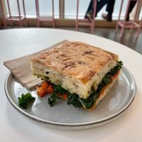 Carrot and spiced hummus focaccia at Small Goods in Bristol