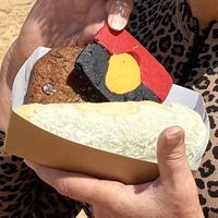 Rye choc chip cookie, First Nations cookie, pandan and coconut finger bun  at Burnt Honey Bakery in Copacabana