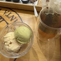 vegano sorbetto! 3 flavors: rooibos & green tea matcha (pictured) and black tea. vegan hot chocolate too   at Teaperugia in Perugia
