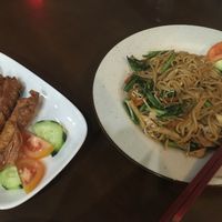 Fried noodles with seafood and sardines. at I Love Vegetarian Food - De Ra Sa in Tuban