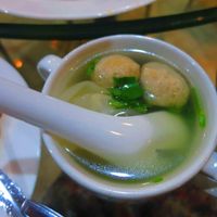 This soup came with the noodles and was 'pork' wontons with 'fish' balls at I Love Vegetarian Food - De Ra Sa in Tuban