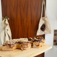 Hazelnut filling and Snickers in the back! at Funky Doughny in Caen