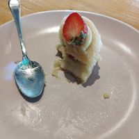 Last bite strawberries and cream at Funky Doughny in Caen