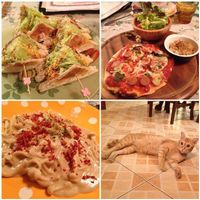 Club sandwich, mini pizza, carbonara & kitties~ at Bonita Cafe and Social Club in Bangkok
