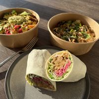 Almond noodle salad, Shawarma wrap (Greek), and Macro bowl  at Kokomo  in Port Moody