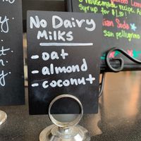 Non dairy milk options listed  at Bella Gelato & Pastries in Harrisonburg